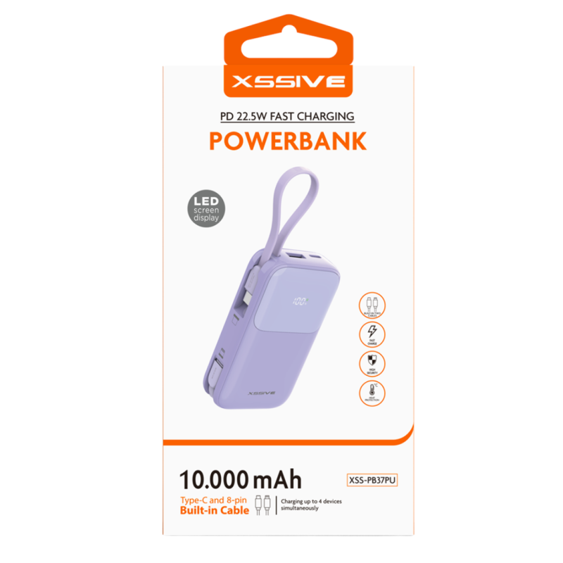 Power Bank 10000mAh Câble USB-C/Lightning XSSIVE XSS-PB37PU - Violet — Accessoire · Smarty Paris 18e